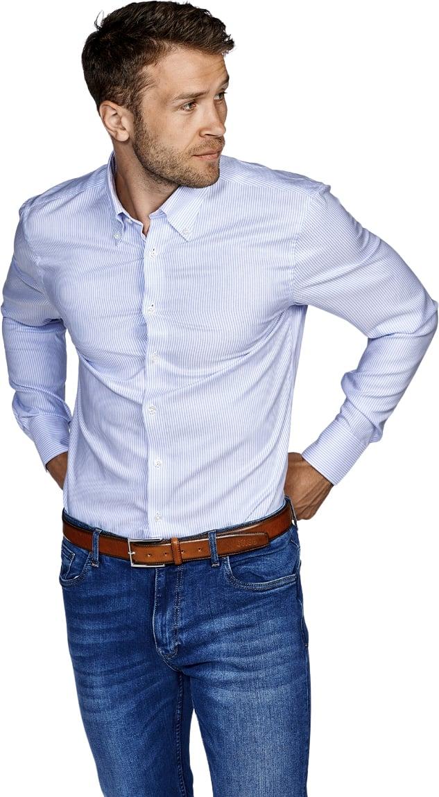 Button Down Slim Oxford Skjorte i Blå - Black Friday Tilbud