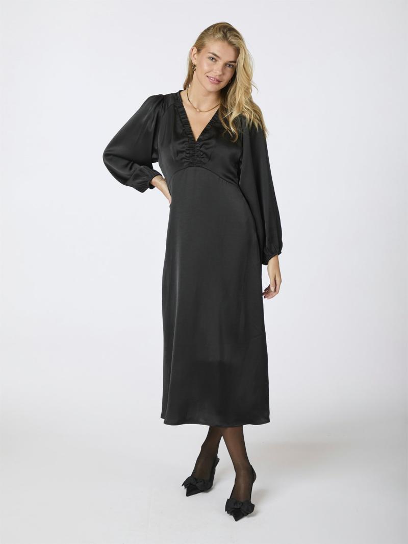 Isobel Heavy Sateen Dress Black Friday Neo Noir Tilbud