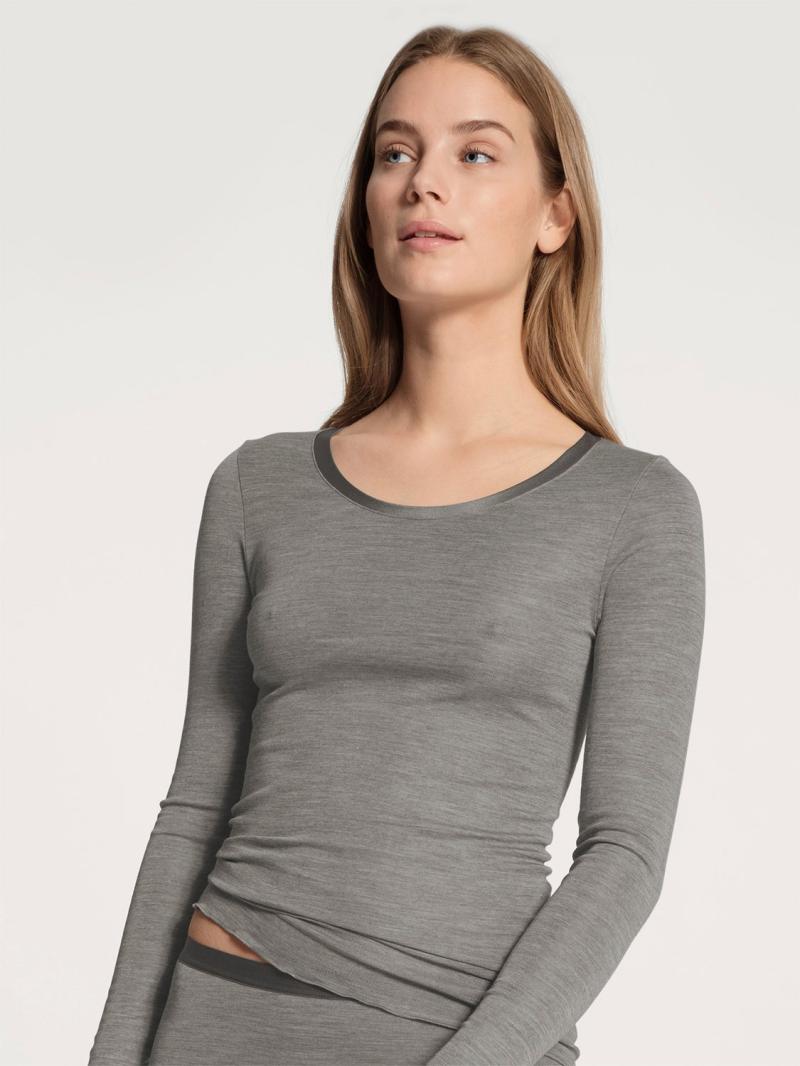 Dame Top Langarm i Lammeuld og Silke - Black Friday Tilbud