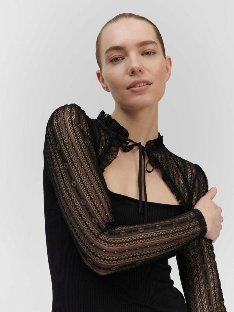 Beatha Silke Bluse med Blonde - Black Friday Tilbud