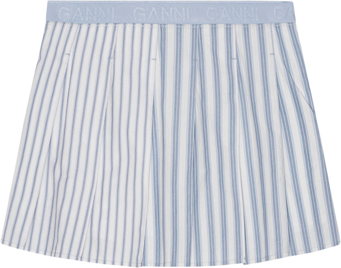 Stripe Cotton Pleated Mini Skirt Black Friday Ganni Tilbud