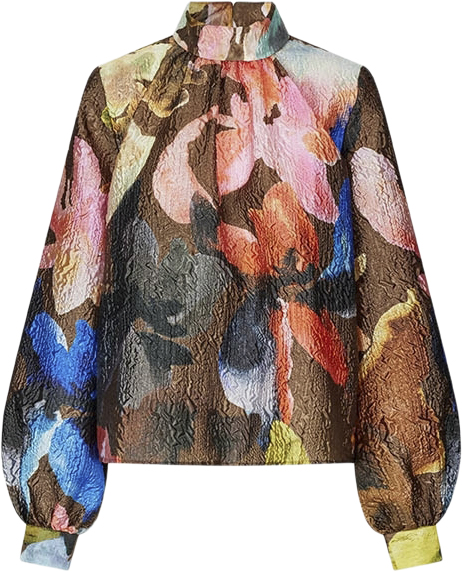 Gathered Long Sleeve Top, 2258 Crinkled Textured Poly Black Friday Stine Goya Tilbud