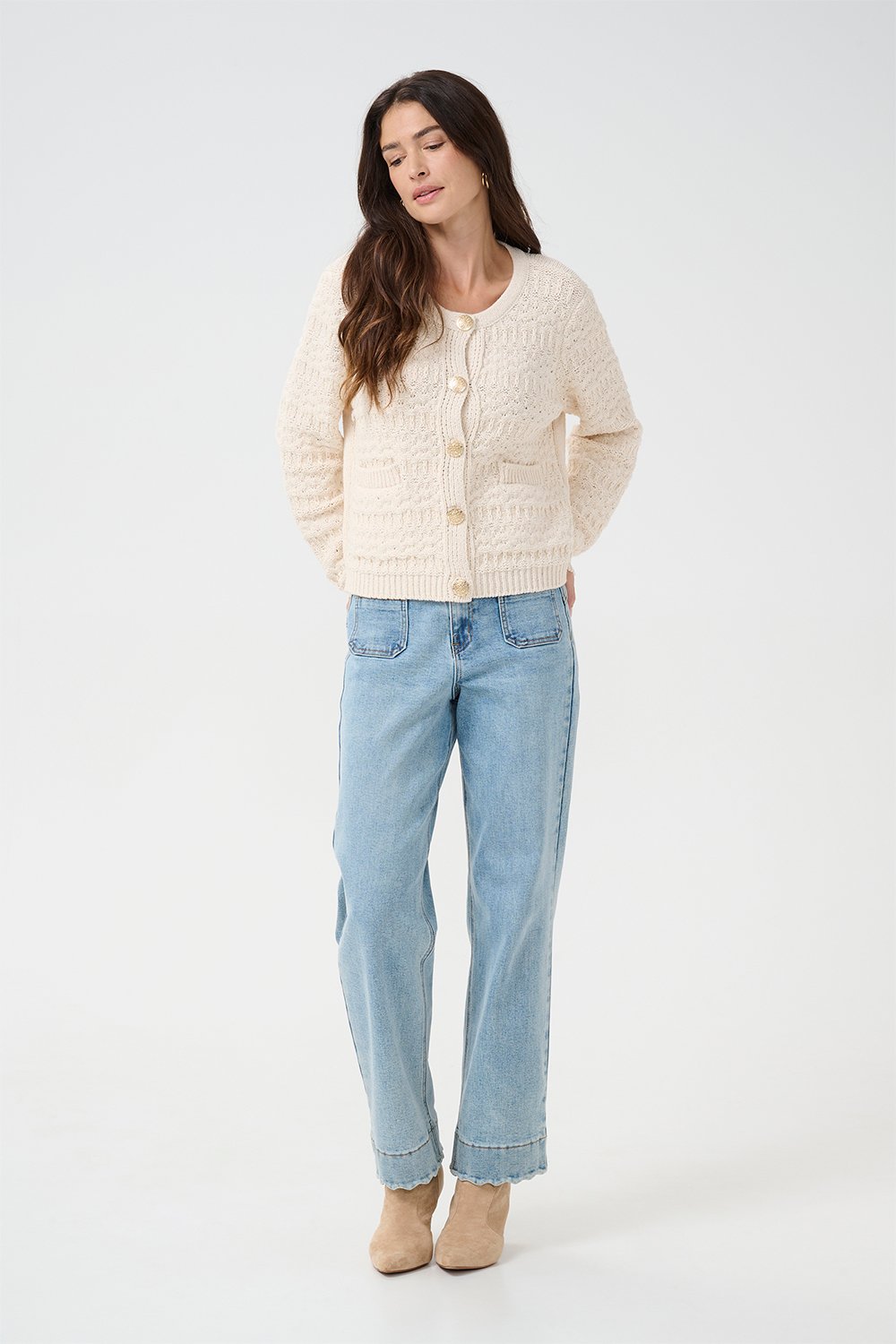 Crpoppi Knit Cardigan Black Friday Cream Tilbud