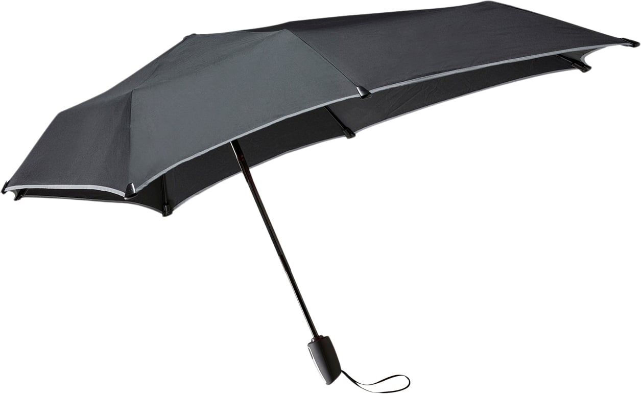 Mini Automatic Foldable Storm Umbrella Pure Black Reflective Black Friday Senz Tilbud