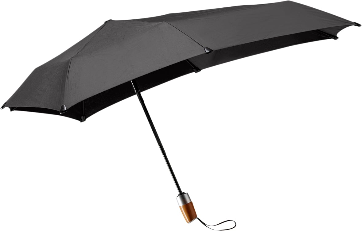 Mini Automatic Deluxe Foldable Storm Umbrella Pure Black Black Friday Senz Tilbud